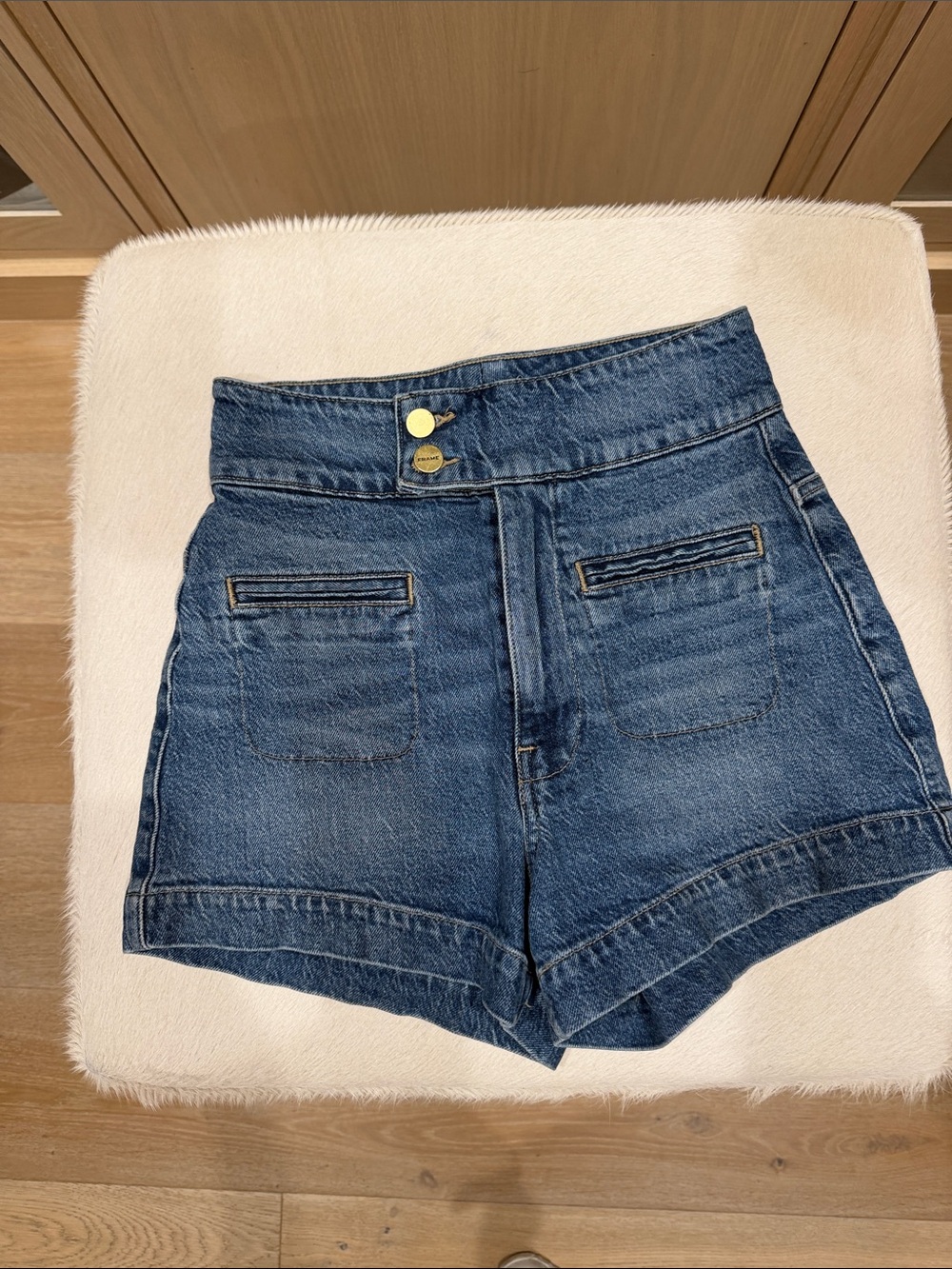 Frame Denim High-Rise Blue Denim Shorts